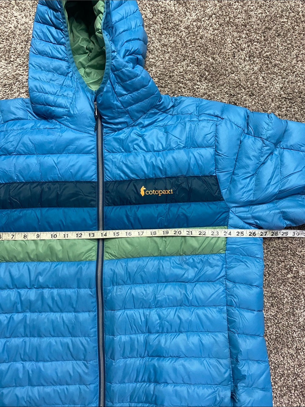cotopaxi Blue Hooded Puffer Jacket Green and Navy Stripes Men’s Size 2XL - 1511 - Picture 15 of 15